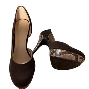 Nine West Womens Brown Suede Snakeskin Platform D'Orsay Stiletto Pumps Heels